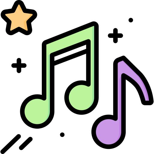 a musical note with a star on the top and music notes below it, as well as stars