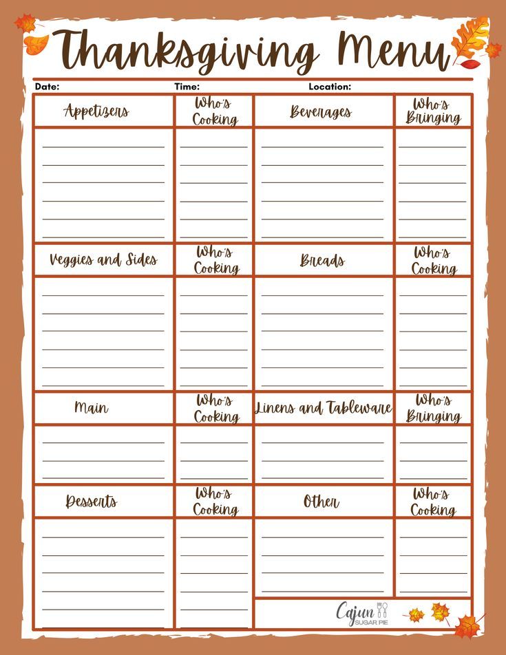 a thanksgiving menu with an orange background and white writing on the bottom, it is written in