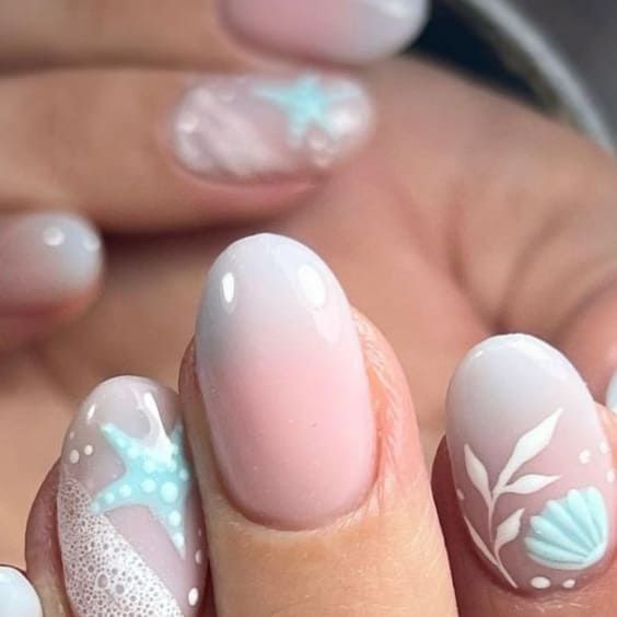 19 Cute Summer Nails to Elevate Your Sunny Season Style #nails #nailsdesign #nailsart, #springnails2024 #aprilnails, #summernails. https://whispers-in-the-wind.com/summer-nail-trends-10-stunning-designs-to-try-now/?nails Simple Cute Beach Nails, Nail Ideas Beach Theme, California Inspired Nails, Beachy Wedding Nails, Seashell Nail Design, Wedding Beach Nails, Florida Nails Designs Beach Summer, Beach Art Nails, Florida Inspired Nails