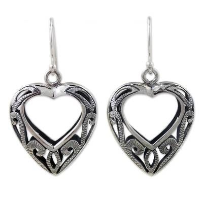 Resplendent in sterling silver these hearts glow with romantic elegance. Their design is by Wararat Supasirisuk and features a delicate work similar to filigree artistry. ..925 sterling silver. Sterling Silver Heart Earrings, Silver Heart Earrings, Heart Hands, Silver Dangle Earrings, Sterling Silver Dangle Earrings, Sterling Silver Heart, Heart Earrings, Silver Heart, Heart Ring