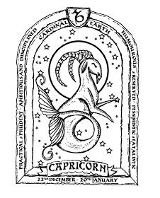 the zodiac sign for capricorn is drawn in black ink on white paper with stars