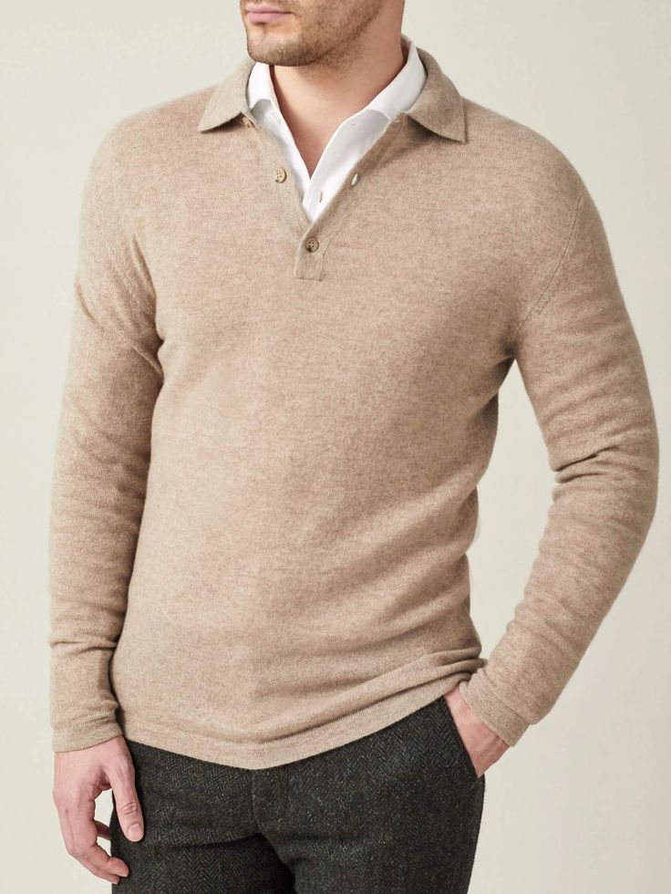 Camel Beige Pure Cashmere Polo Sweater - Crafted in Italy | Luca Faloni