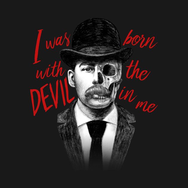 a drawing of a man wearing a top hat and tie with the words i was born with the devil in me