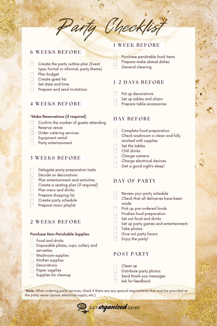 Party checklist Engagement Party Checklist Planners, Engagement Party List To Do, Engagement Party List, Engagement Party Planning Checklist, Party Essentials List, Engagement Party Checklist, Party Planner Checklist, Party Supplies Checklist, Engagement Party Planning