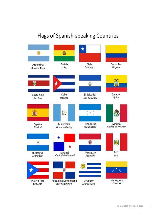 flags of spanish - speaking countries are shown in this poster, which includes the country's flag colors