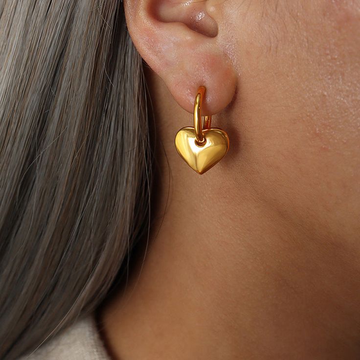 METAL HEART-SHAPED EARRINGS Classic Pierced Gold Heart Earrings, Classic Gold Pierced Heart Earrings, Classic Gold Earrings For Valentine's Day, Yellow Gold Heart Earrings Tarnish Resistant, Classic Heart-shaped Tarnish Resistant Earrings, Classic Heart Shaped Tarnish Resistant Earrings, Classic Heart-shaped Tarnish-resistant Earrings, Gold Plated Heart Pendant Earrings As Gift, Gold Plated Heart Pendant Earrings For Gift