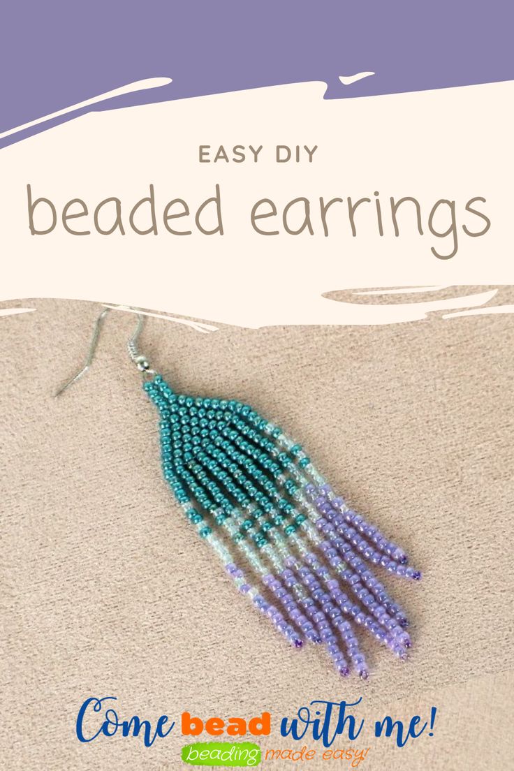 the beaded earrings are made with blue and purple beads