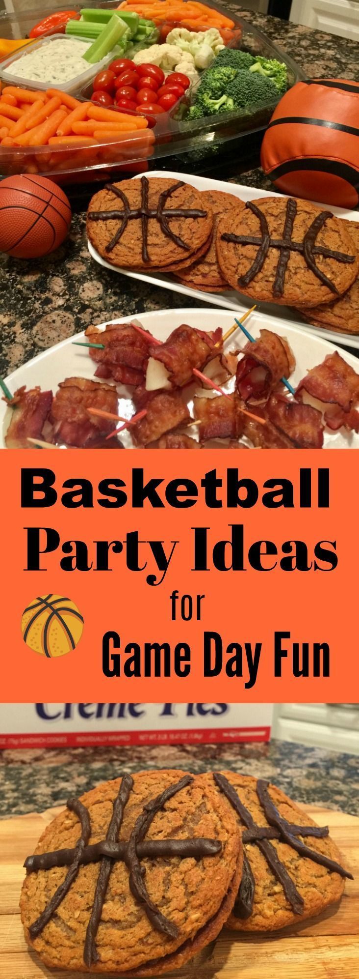 basketball party ideas for game day fun with cookies, bacon, and pretzels