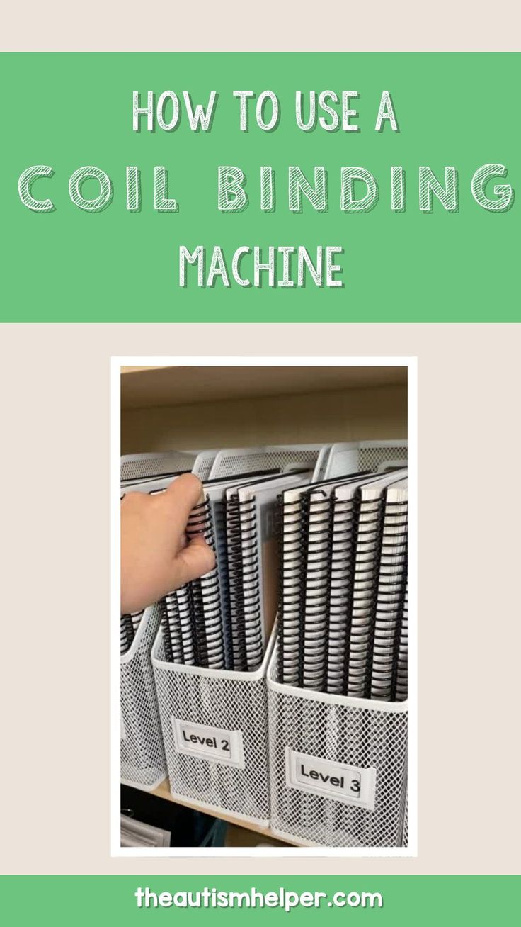 a stack of binders with text overlaying how to use a coil binding machine