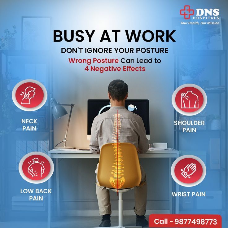 Pain in the neck, lower back, and shoulders are common problems that can cause work to be stressful. A poor posture while sitting at the office desk can lead to pain in all these areas. While trying to do your job, it is essential that you take care of your posture. #DNS #dnshospital #neckpain #backpain #chiropractic #painrelief #wellness #health #shoulderpain #spine #lowbackpain #physicaltherapy #pain #kneepain #healthylifestyle #physiotherapy #neckpainrelief #fitness #getadjusted #headaches Healthcare Ads, Spine Problems, Chiropractic Therapy, Spine Care, Spine Pain, Causes Of Back Pain, Physiotherapy Clinic, Medical Posters, Spine Health