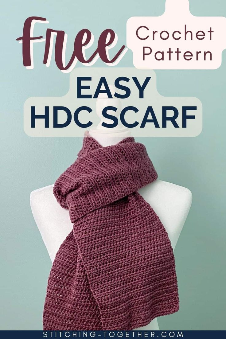 a crochet scarf on top of a white mannequin with the text free crochet pattern easy hdc scarf