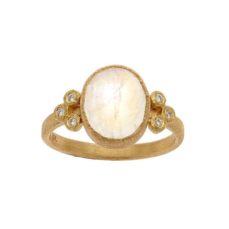 Moonstone Ring 18k Gold-Yasuko Azuma-Swag Designer Jewelry Luxury Wedding Moonstone Ring Cabochon, Yellow Gold Cabochon Moonstone Wedding Ring, Yellow Gold Moonstone Cabochon Ring For Wedding, Heirloom Yellow Gold Moonstone Cabochon Ring, Luxury Multi-stone Round Moonstone Ring, Yellow Gold Oval Cabochon Moonstone Ring, Luxury Yellow Gold Moonstone Ring With Bezel Setting, 14k Gold Cabochon Moonstone Ring, Elegant 14k Gold Moon Shaped Ring