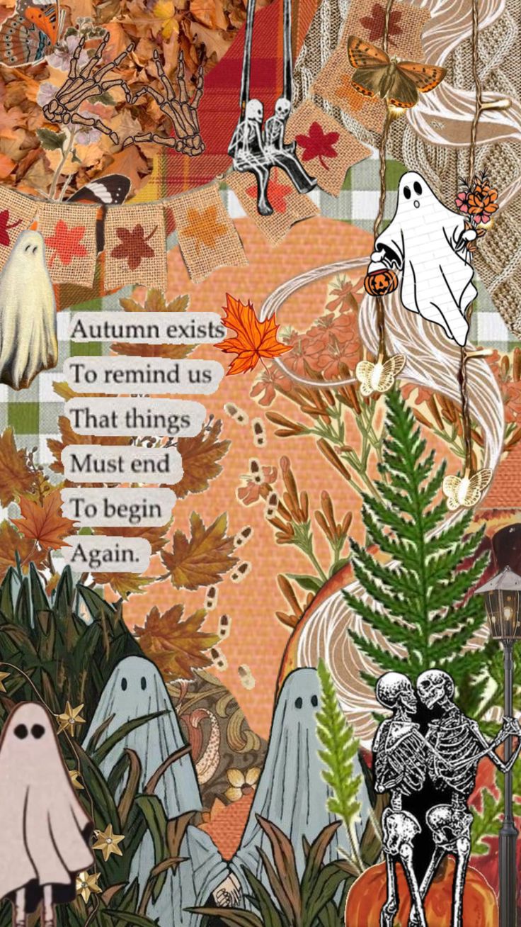 a collage of halloween images and words