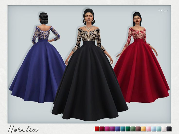 three dresses with long sleeves and open back, all in different colors for the simsh