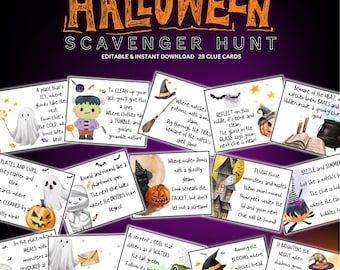 a halloween scavenger hunt with lots of cards