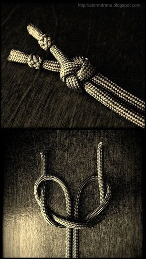 two pictures with rope and knot on them, one is black and white the other is dark