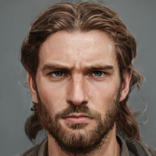 an artist's rendering of a man with long hair, beard and blue eyes