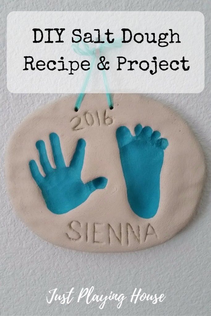 a ceramic ornament with two hands and the words diy salt dough recipe & project