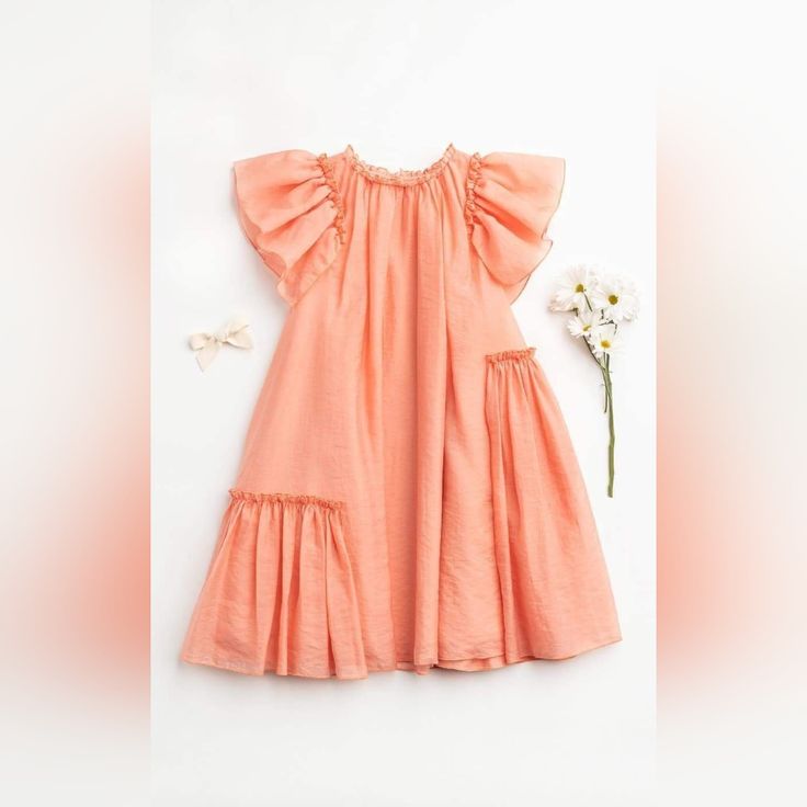 Sample, Nwt Cute Solid Color Dress For Dress-up, Orange Ruffled Dress For Garden Party, Cute Peach Cotton Dress, Flowy Orange Dress For Garden Party, Playful Orange Short Sleeve Dress, Peach Sleeveless Cotton Dress, Cute Dress For Dress-up Occasion, Orange Ruffled Sundress, Sleeveless Peach Cotton Dress