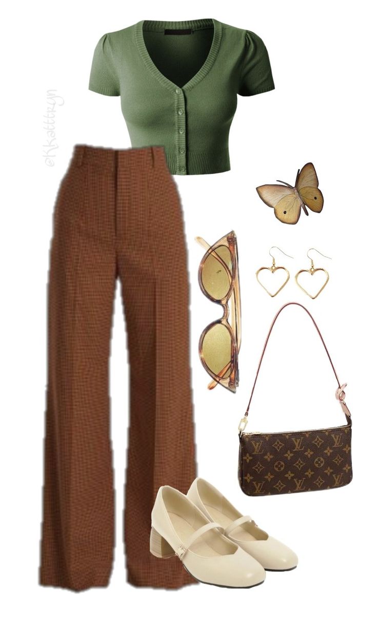 Earthy Professional Outfits, Earthy Business Casual, Business Cottagecore, Earthtone Outfits, Green And Brown Outfit, Cottagecore Clothes, Classic Style Outfits, 70s Outfits, Earthy Outfits