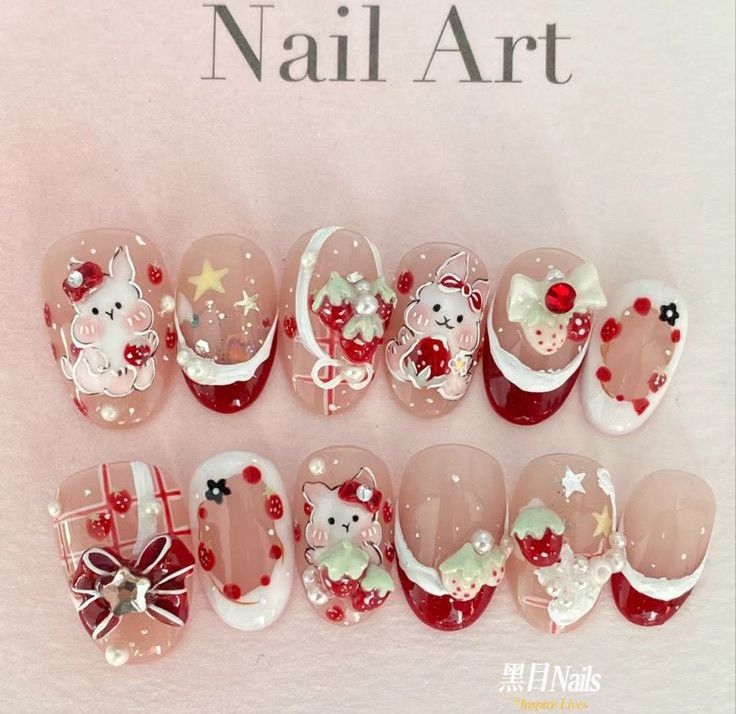 Christmas Nails Charms, Jelly Christmas Nails, Christmas Nail Charms, Christmas Sanrio Nails, Christmas Nails Douyin, Christmas Nails Kawaii, Christmas Douyin Nails, Asian Christmas Nails, Korean Nails Christmas