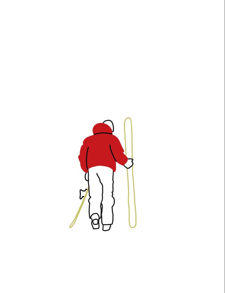 a drawing of a person walking with skis and poles in their hands on a white background