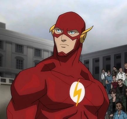 the flash standing in front of a crowd with his hands on his hips and looking at the camera