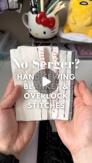 someone holding up a piece of fabric with the words, no sewn? hand sewing and overlock stitches