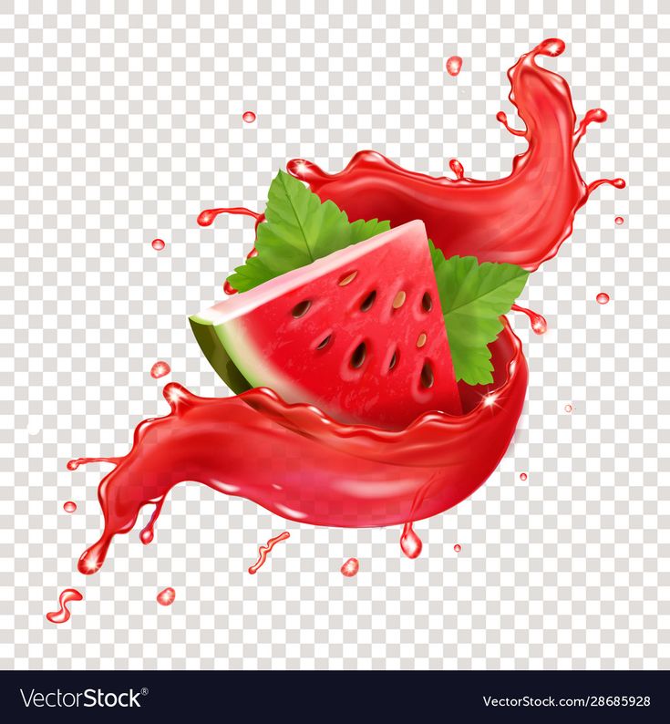 watermelon juice splashing into the air with green leaves and red liquid on transparent background