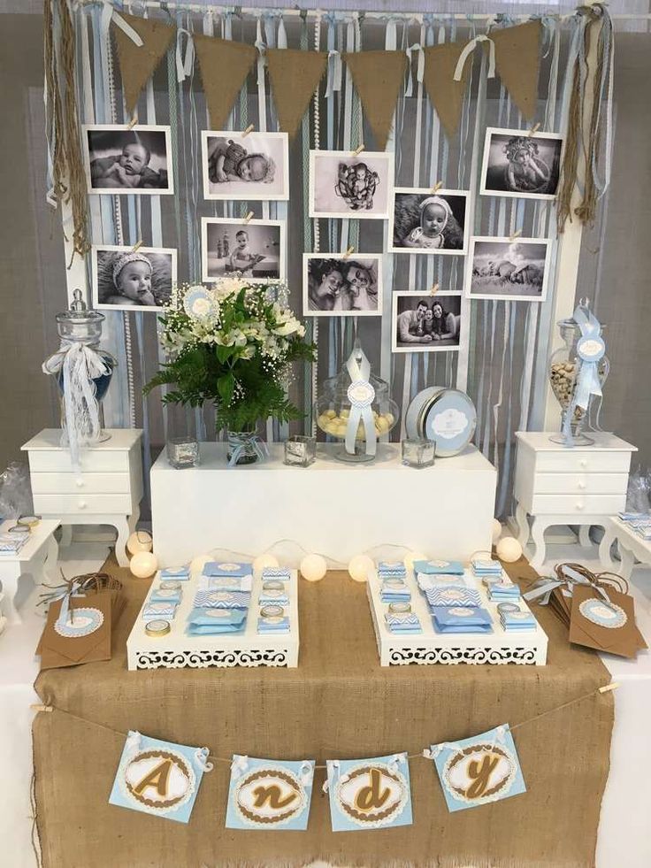 a table with pictures and decorations on it