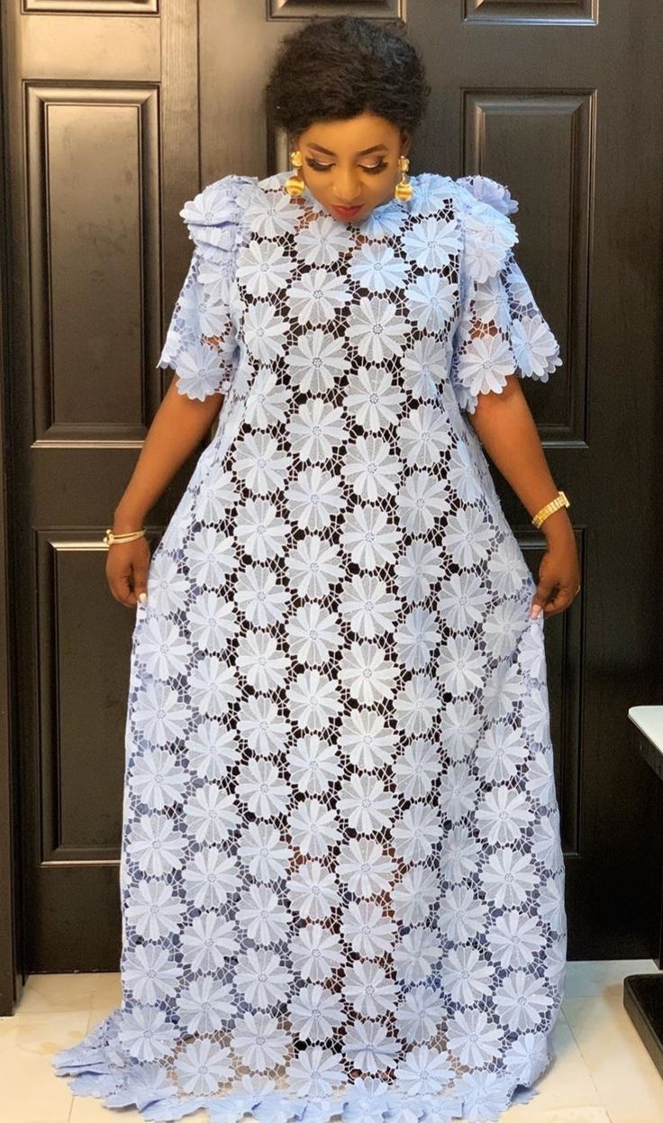 Lace Dress Design For Wedding Guest, Lace Boubou Styles For Women, Bubu Gown Styles Lace, Bubu Gown, Women Gown, Lace Dress Classy, Boubou Styles For Women, Kimono Gown, White Range