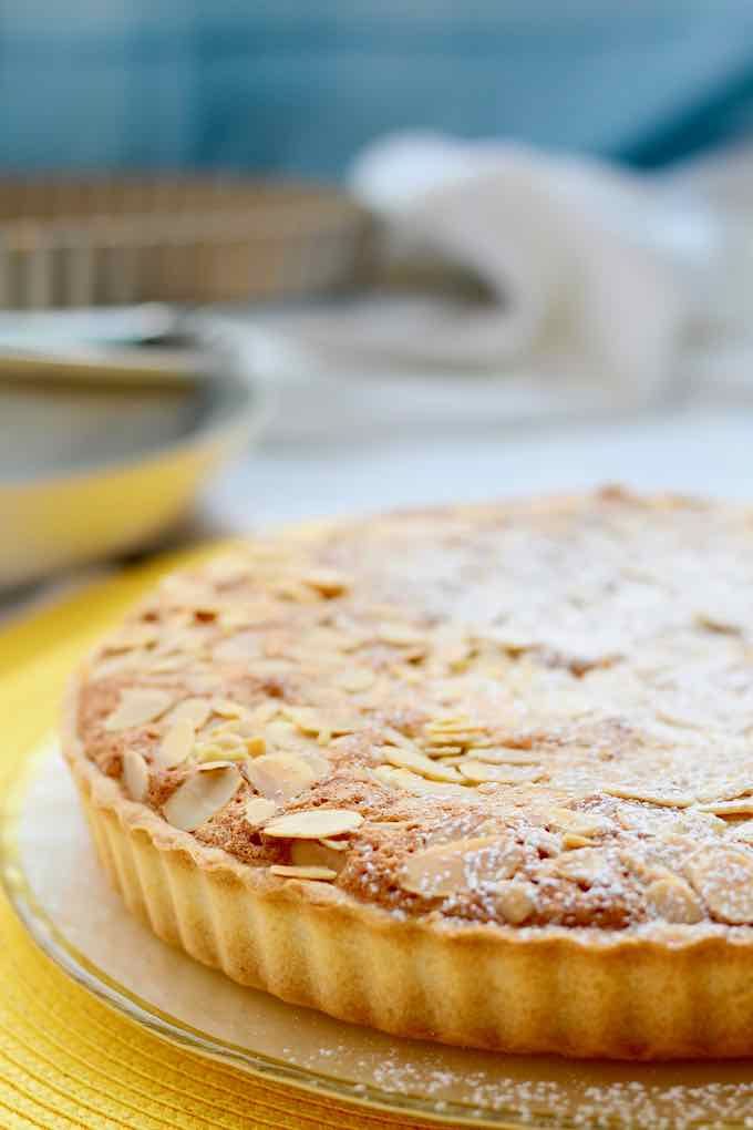 a pie sitting on top of a yellow plate