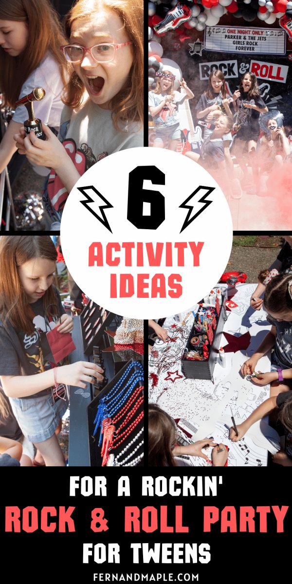 a collage of photos with the words 6 activity ideas for rock and roll party