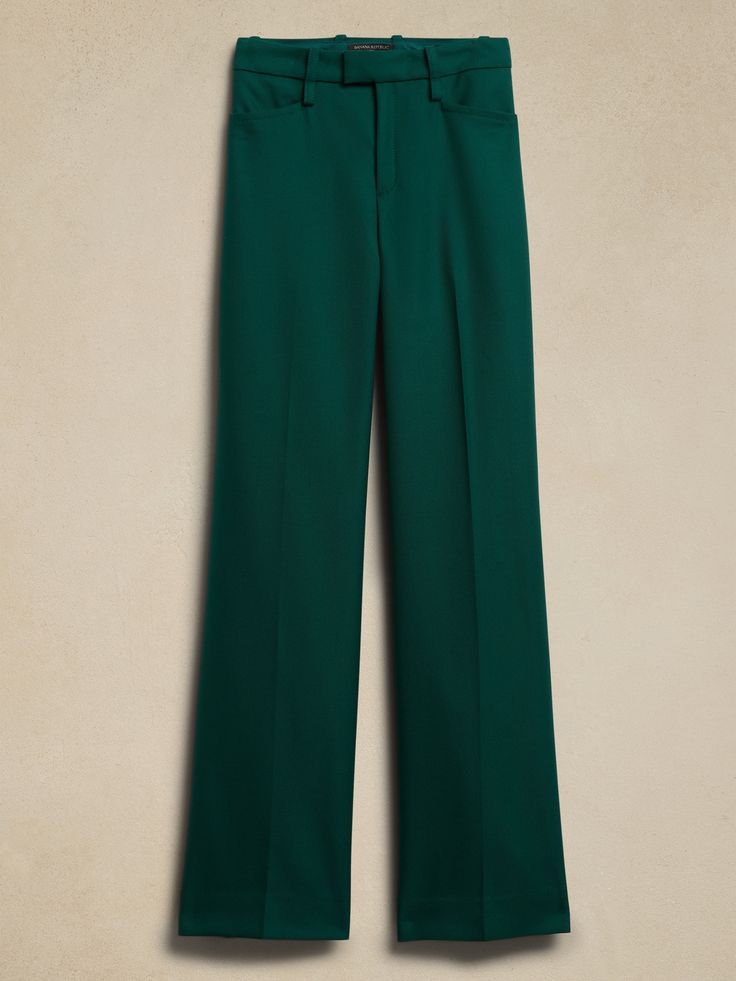 From boardroom to cocktail bar, this wide-leg trouser will have you feeling confident with an exquisitely tailored fit and a not-too-wide leg.  Crafted from a timeless all-season wool fabric from Italian mill Marzotto.  WIDE LEG FIT: High-waisted.  F Green Wide-leg Pants For Formal Occasions, Elegant Tailored Green Wide Leg Pants, Elegant Green Wide Leg Business Casual Pants, Elegant Green Wide Leg Pants For Business Casual, Chic Tailored Green Wide Leg Pants, Tailored Green Wide Leg Pants For Formal Occasions, Green Wide Leg Pants For Formal Fall Occasions, Elegant Green Wide Leg Pants For Workwear, Formal Green Wide Leg Pants For Fall