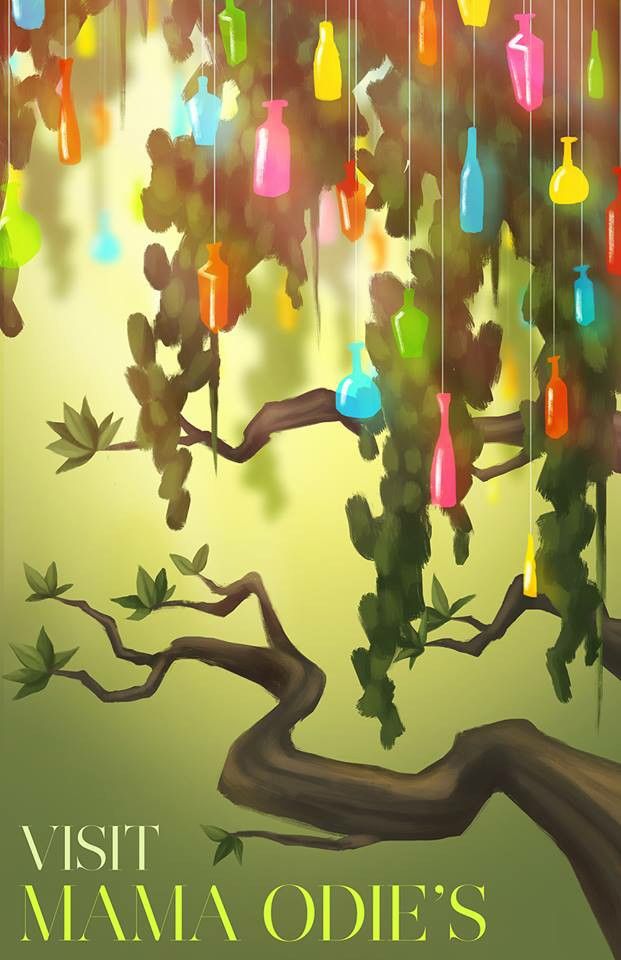 a tree with colorful bottles hanging from it's branches and the words visit mammaodie's