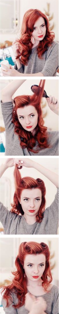 Pinup Victory Rolls tutorial; I want to know how to do this so bad. Victory Rolls Tutorial, Victory Rolls, Wedding Hairstyles Tutorial, Rockabilly Hair, Pin Up Hair, Retro Hairstyles, Hair Updo, Hair Envy, Hair Today