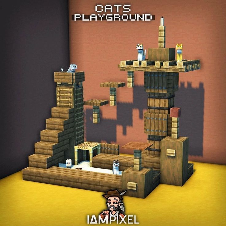 Minecraft Cat Playground, Minecraft Pet Enclosure, Minecraft Cat Enclosure, Pet Store Minecraft Ideas, Minecraft Cat Ideas, Minecraft Attic Ideas, Minecraft Animal Shelter, Cat Bed Minecraft, Cat Cafe Minecraft