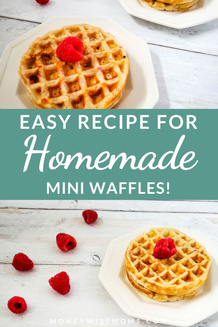 the recipe for homemade mini waffles with raspberries on top