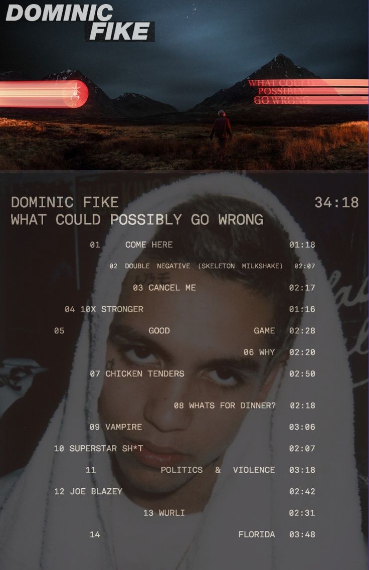 the poster for domnic fike's upcoming album, what could possibly go wrong?