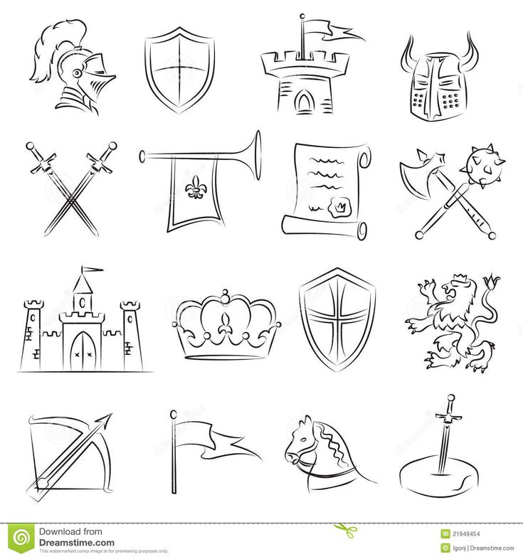 hand drawn medieval symbols and emblems stock photo - image 389782