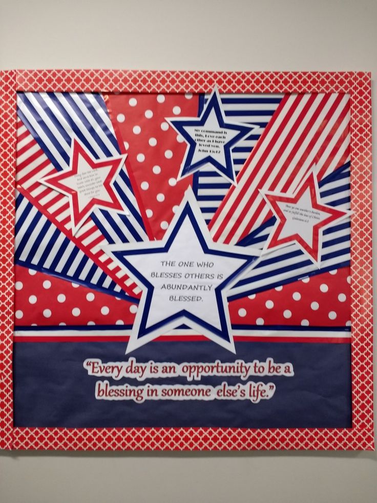 a red, white and blue poster with stars on it that says every day is an opportunity to be a blessing in someone's life