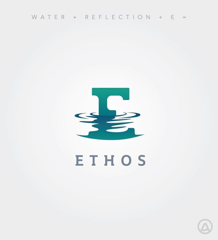 the logo for ethos water and reflection + e - plus, which has been designed by