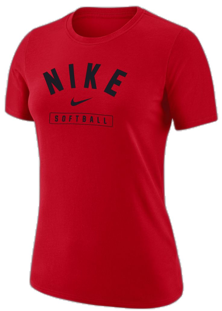 Nike T-shirt With Letter Print For Baseball Season, Nike Short Sleeve T-shirt For Baseball Season, Nike University Red Tops For Sports Season, Nike Tops With Letter Print For Team Events, Nike Collegiate Red Tops, Nike Red Collegiate Top, Nike T-shirt For Team Events, Red Nike Tops With Team Spirit, Nike Short Sleeve Tops For Team Events