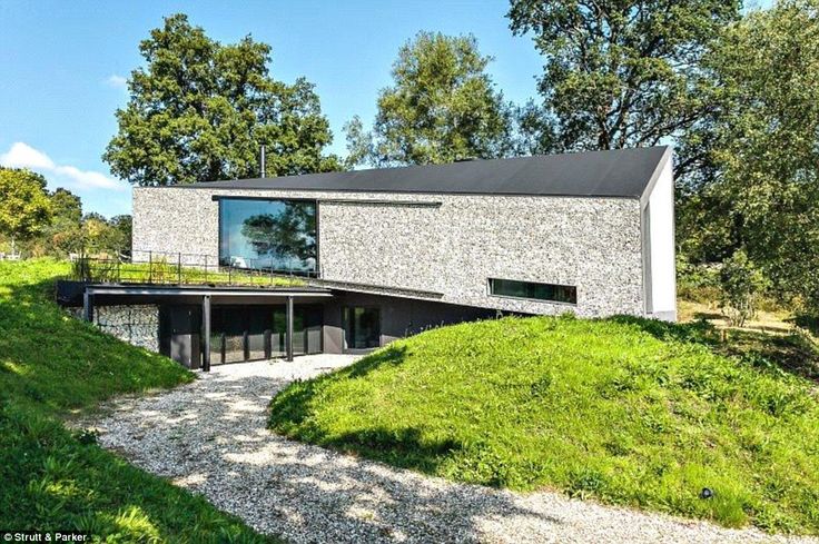 the house is surrounded by grass and trees