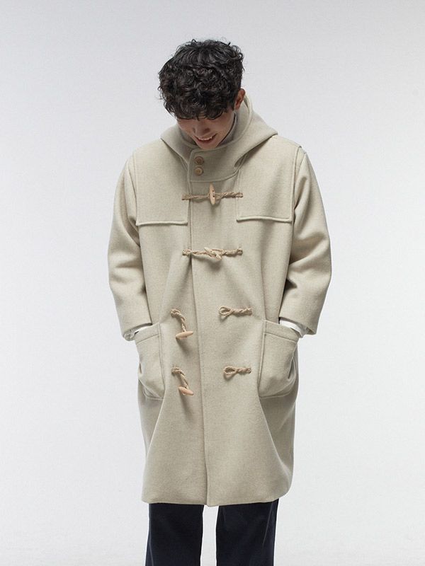 Editor's NotesMalen's classic and trendy duffle coat is made of warm wool blended material. It is designed with a hoodie and buttons on the neckline.- Classic duffle coat- Pocket details- Hooded coat- Wool blended material- Buttons on the neckline Measurements(in.)1/2- Shoulder: 22.04 / 24.40 in.- Chest: 25.98 / 28.34 in.- Sleeve: 20.47 / 22.83 in.- Total length: 39.37 / 41.73 in.Model infoMan - Height: 5'97 Fitting size 2Woman - Height: 5'47 Fitting size 2Composition & Care- 90% Wool, 10% Nylon- Please check the labelDesigner- by malen Beige Wool Coat With Stand Collar For Winter, Hooded Pea Coat For Winter, Hooded Wool Coat With Pockets For Winter, Hooded Solid Pea Coat With Pockets, Hooded Wool Outerwear, Solid Wool Hooded Outerwear, Khaki Wool Coat With Pockets For Winter, Khaki Pea Coat With Button Closure For Winter, Solid Color Wool Hooded Outerwear