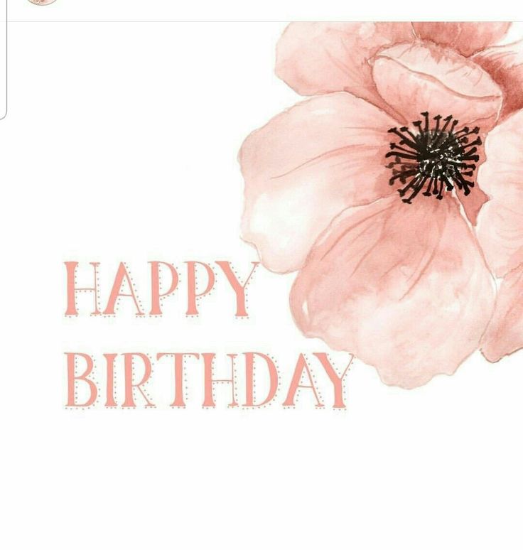 a pink flower with the words happy birthday written in white and black on it's side