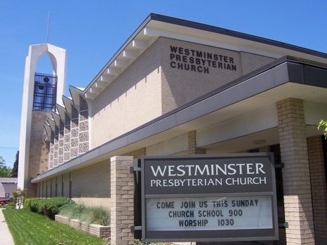 the westminister presbyter christian church is located in front of a building