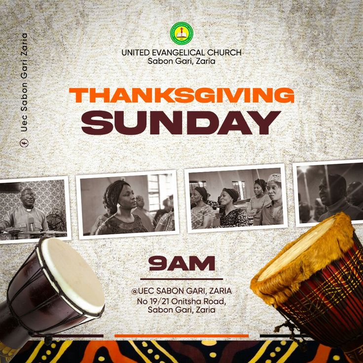 a poster for the thanksgiving sunday celebration with musical instruments and pictures of people on it