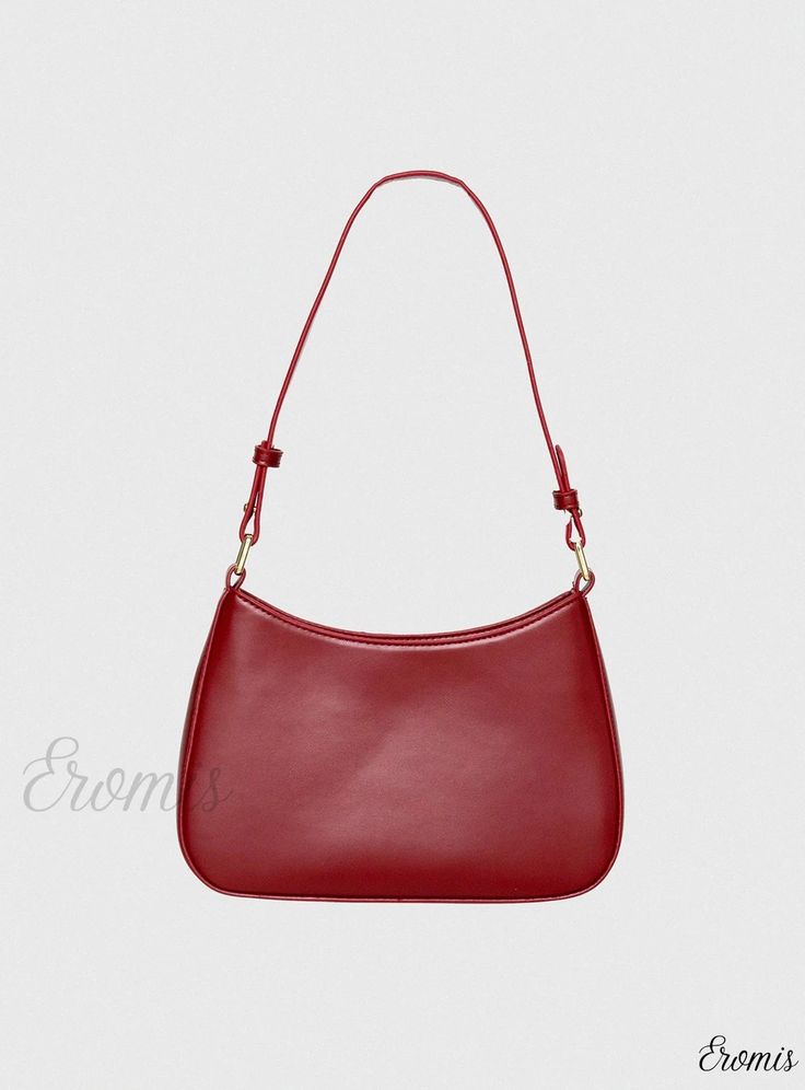 Eromis - Red Shoulder Bag by Vespera Red Travel Baguette Bag With Large Capacity, Red Baguette Bag With Large Capacity For Travel, Large Capacity Red Baguette Bag For Travel, Red Baguette Satchel Bag, Red Baguette Bag With Large Capacity, Red Large Capacity Baguette Shoulder Bag, Large Capacity Red Baguette Shoulder Bag, Trendy Burgundy Shoulder Bag For Errands, Red Baguette Bag With Large Capacity For Daily Use