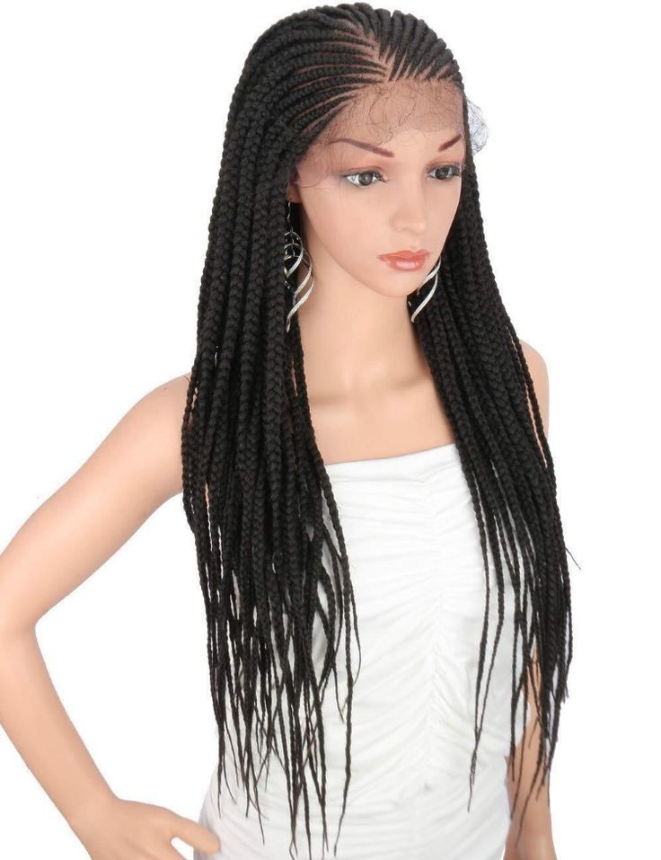 28&quot; Lace Front Cornrow Braided Wigs for Women Box Braid Wig with Baby Hair 13x6 Side Part Twist, Frontal Side Part, Black Hair African, Bob Box Braids Styles, Bob Box Braids, Wig Hairstyles For Black Women, Human Lace Front Wigs, Box Braids Styles, Ghana Braids Hairstyles